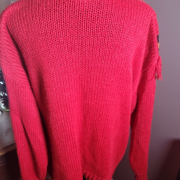 VINTAGE WESTERN FRINGE BOHO RED LONG CARDIGAN - Picture 3 of 10